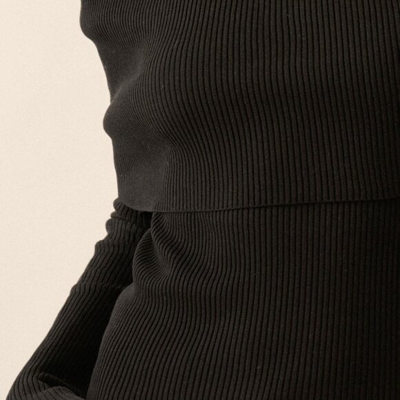 Billie Rib-Knit Off-Shoulder Foldover Top | Women's Black Blouse | Trendy Style - Picture 10 of 11